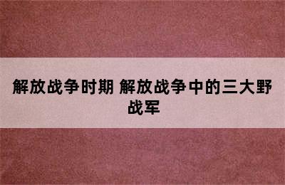 解放战争时期 解放战争中的三大野战军